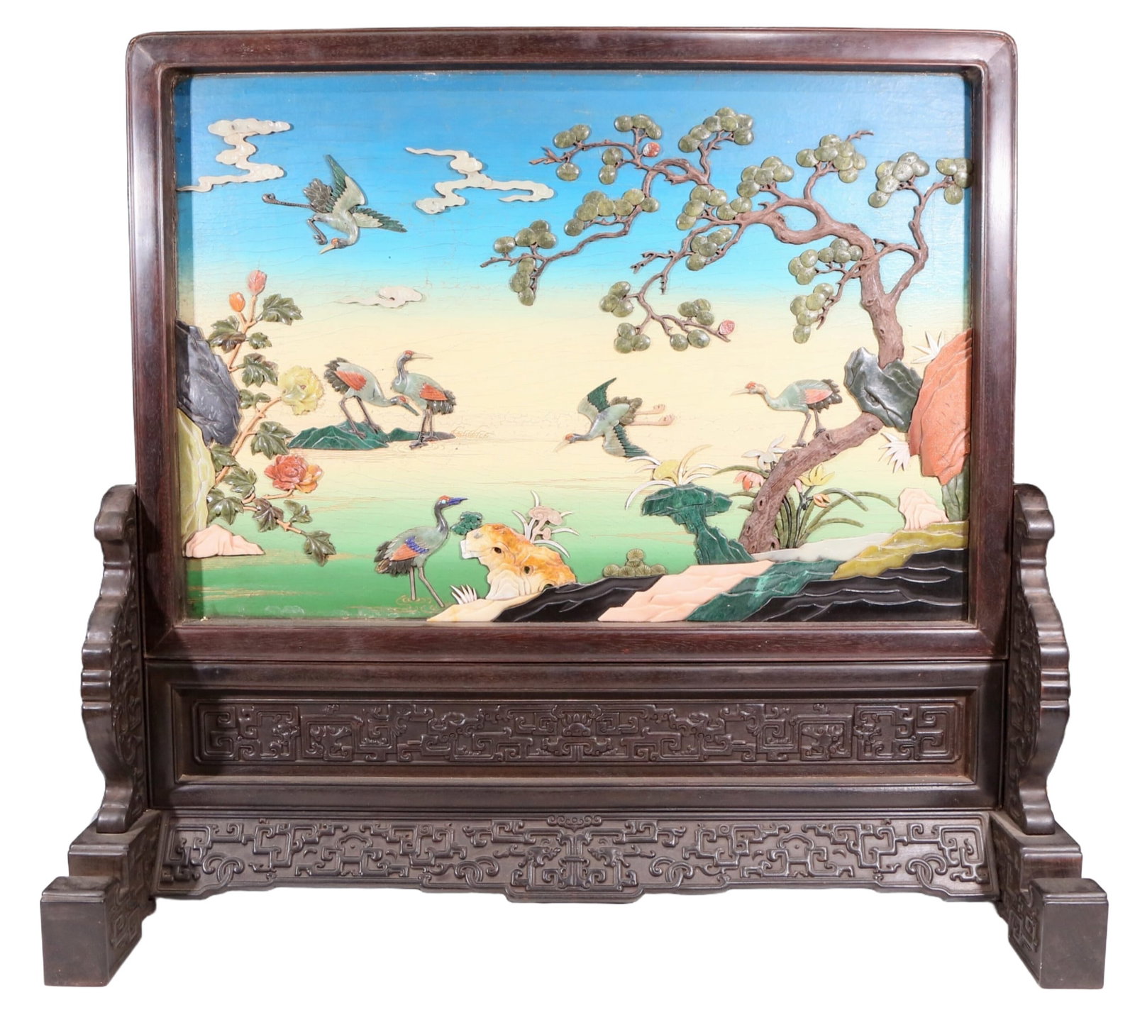 An exquisite zitanwood lacquered, gold-embedded, flower-and-bird pattern table screen (1 of 16)
