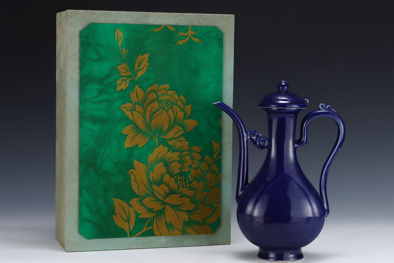 An Exquisite Ji Blue Glazed Ewer: An Exquisite Ji Blue Glazed Ewer,Ming Dynasty,China,Size:11.2inx8.3in 霁蓝釉执壶,中国明代