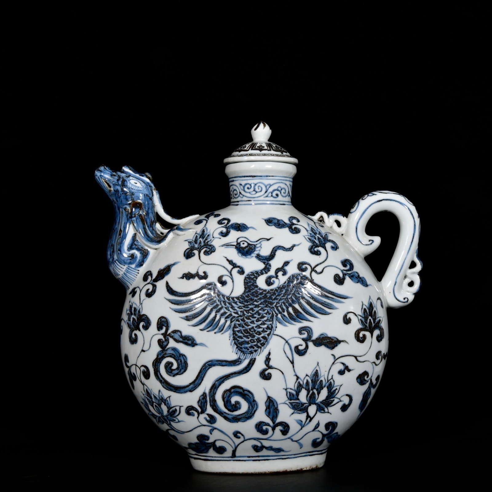 A Rare Blue and White Lotus and Phoenix Pattern Phoenix-head Ewer (1 of 9)