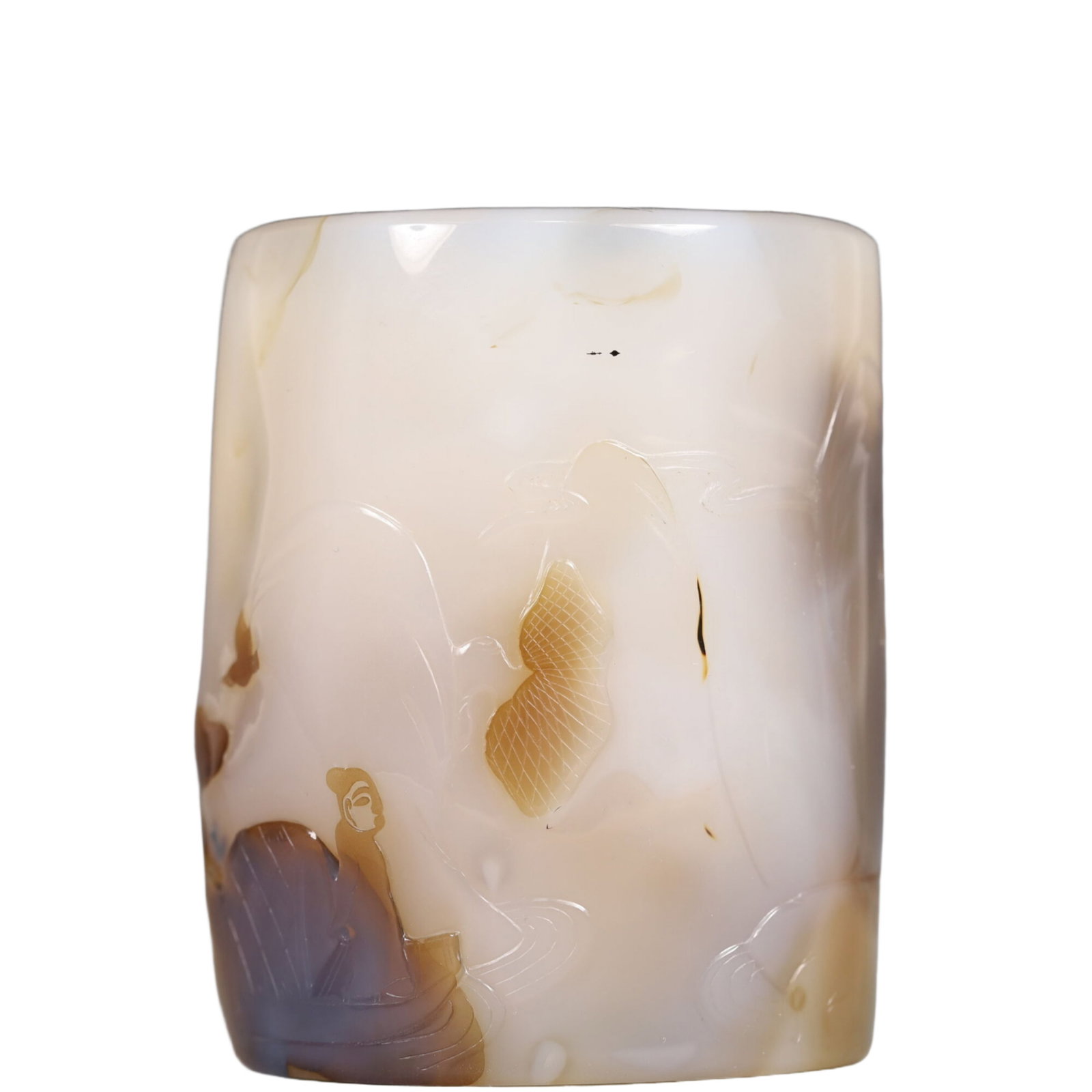 An Exquisite Agate Brush Pot ,With Poem - 3
