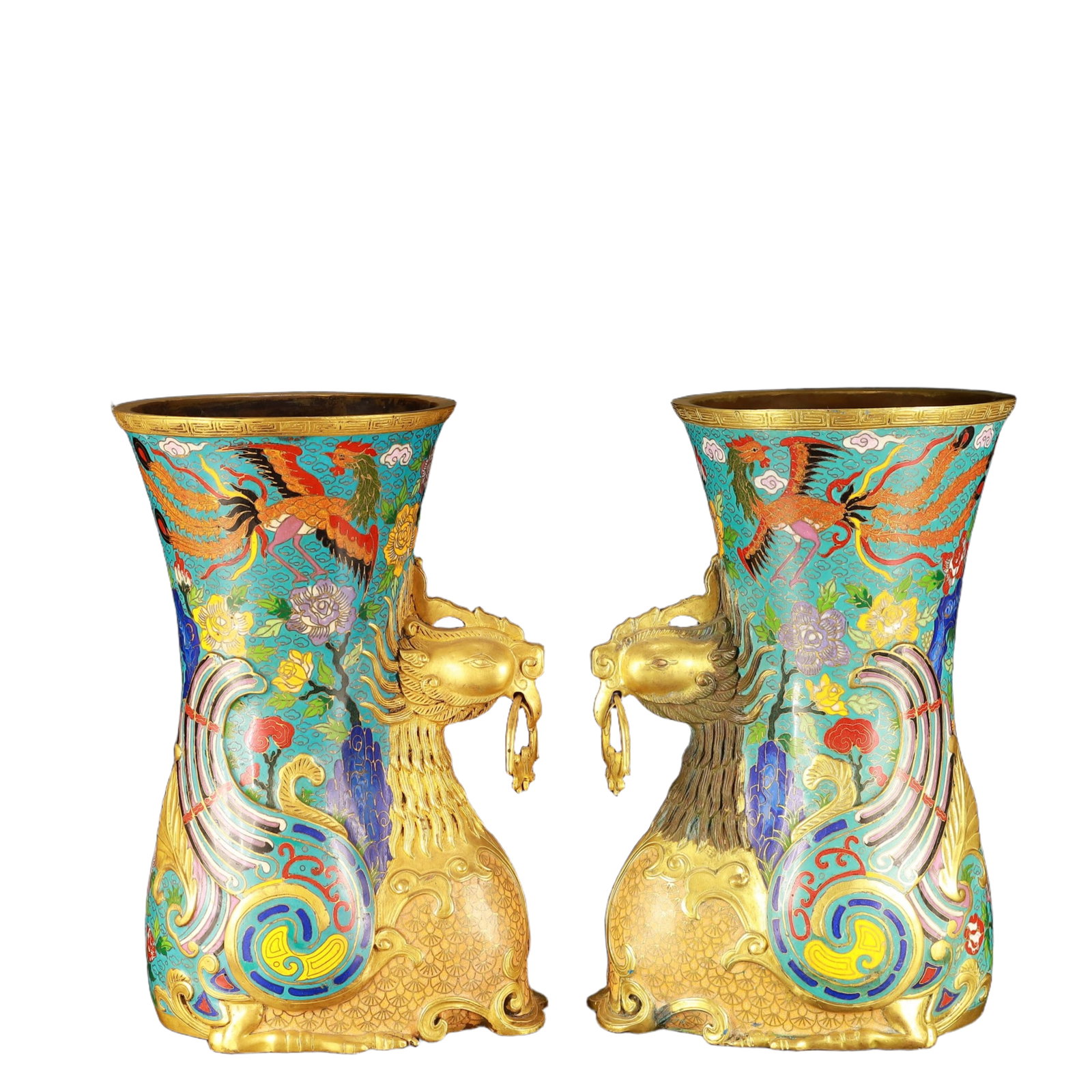A Pair of Rare Cloisonne Flower and Phoenix Pattern Vase (1 of 13)