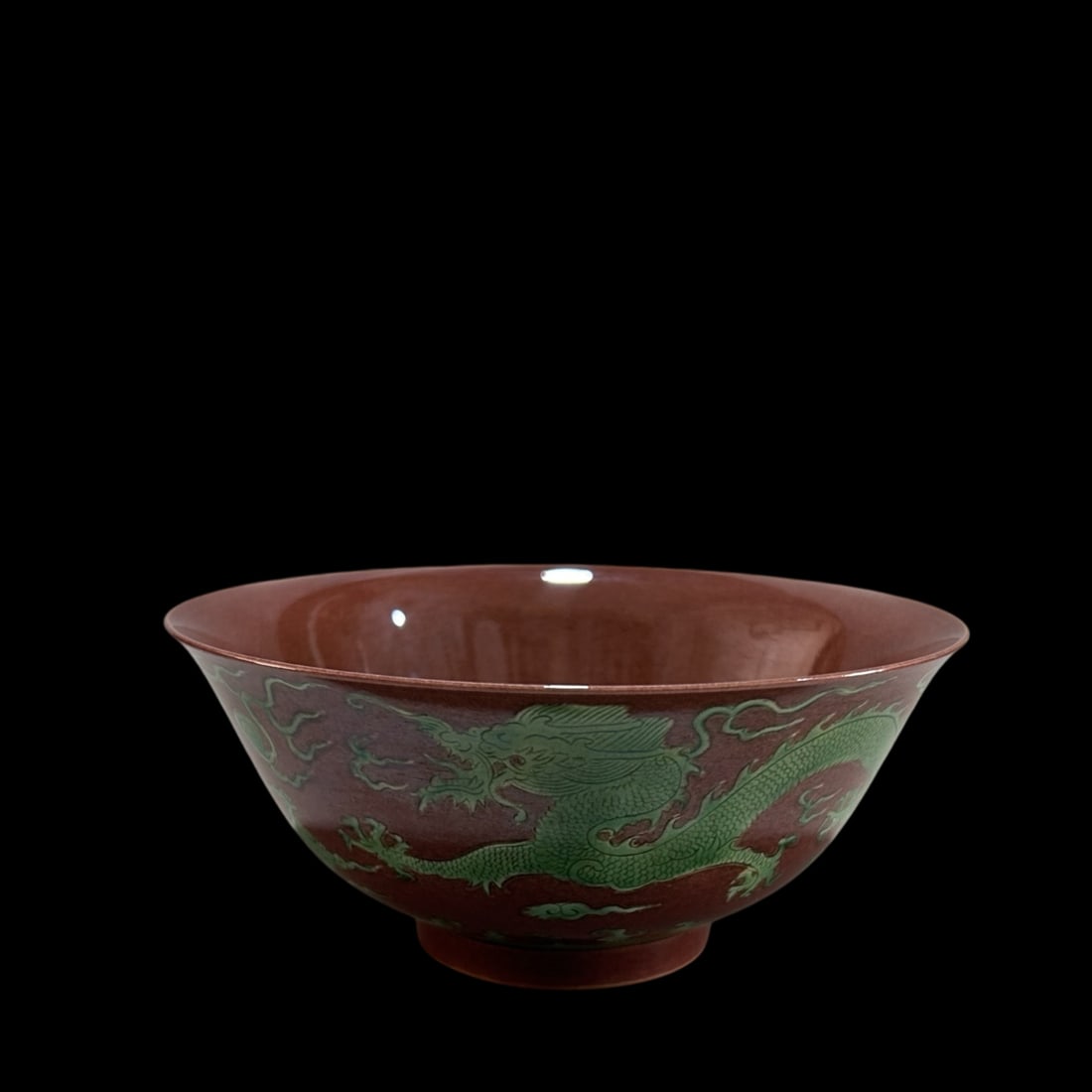 An Exquisite Purplish Gold Glazed Green Color Auspicious Cloud and Dragon Pattern Bowl: An Exquisite Purplish Gold Glazed Green Color Auspicious Cloud and Dragon Pattern Bowl,Qing Dynasty,China,Guangxu Six-character Mark,Size:3.1inx5.9in