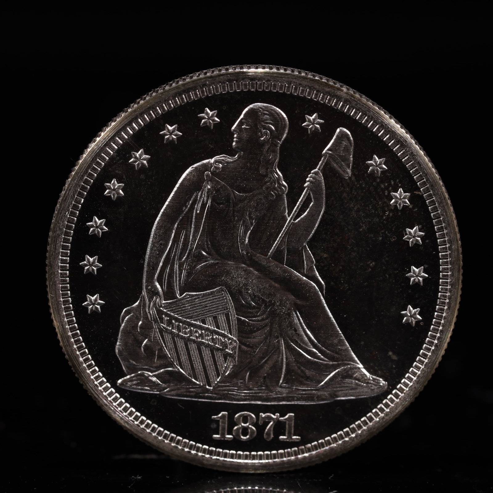 USA One Dollar 1871 Coin: American coin. IN GOD WE TRUST / LIBERTY / 1871 / UNITED STATES OF AMERICA / ONE DOL. Weight:26.9g.