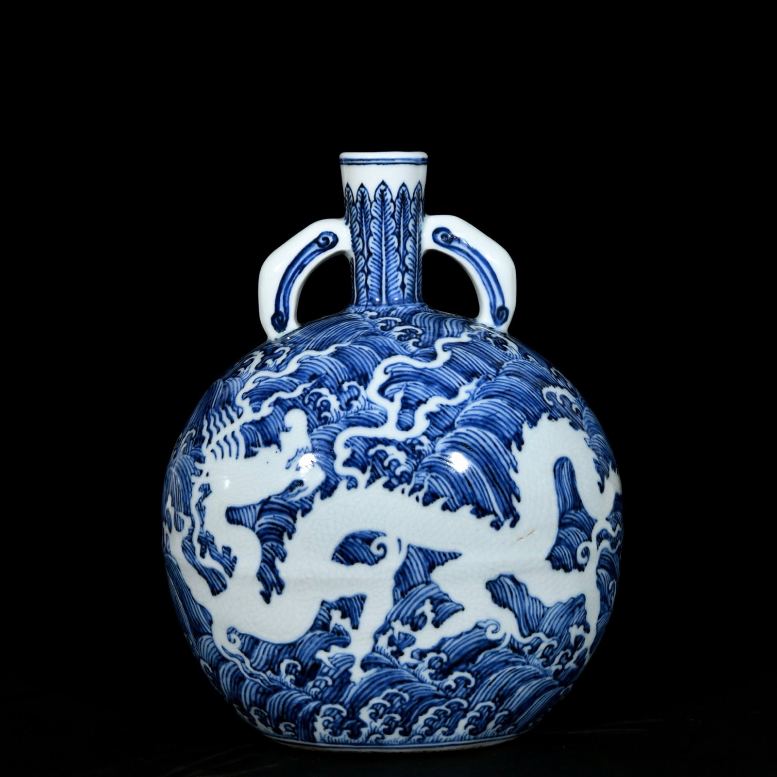 An Exquisite Blue and White Seawater and Dragon Pattern Double-Ears Vase (1 of 9)