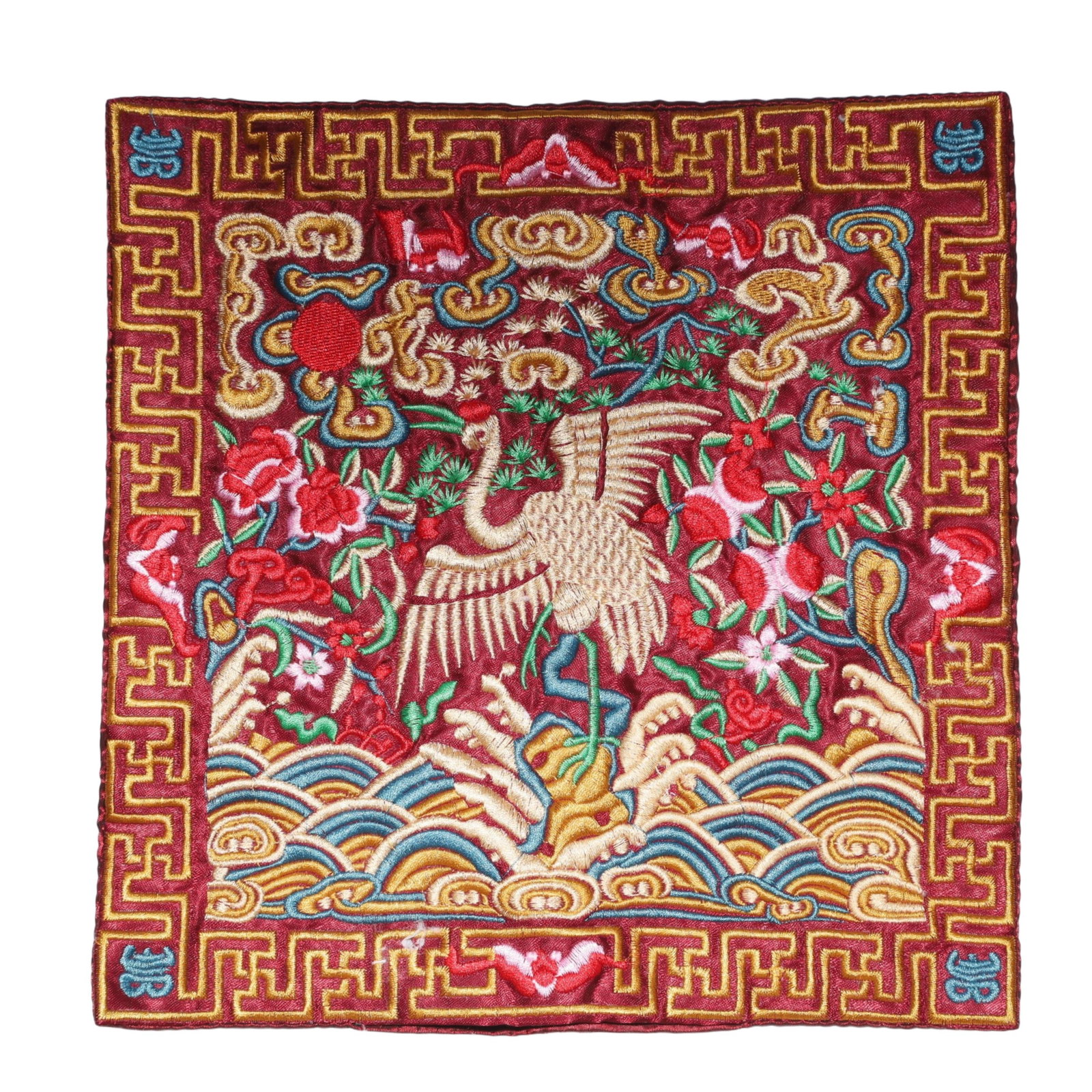 An Exquisite Embroidery Crane Pattern Civil Official Rank Badges: An Exquisite Embroidery Crane Pattern Civil Official Rank Badges,Qing Dynasty,China,Size:10.2inx10.2in 刺绣仙鹤官补,中国清代