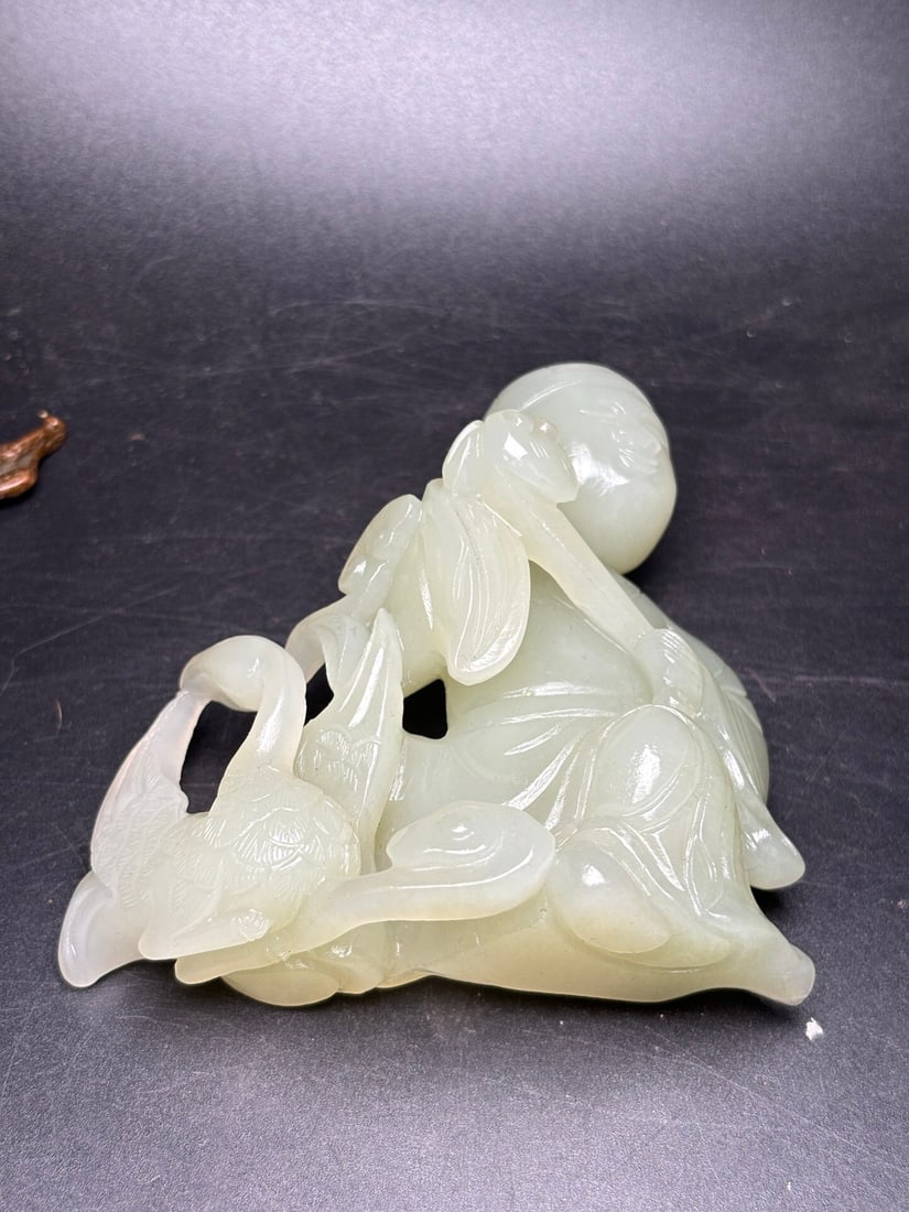 An Exquisite White Jade Figure Goose Ornament - 5