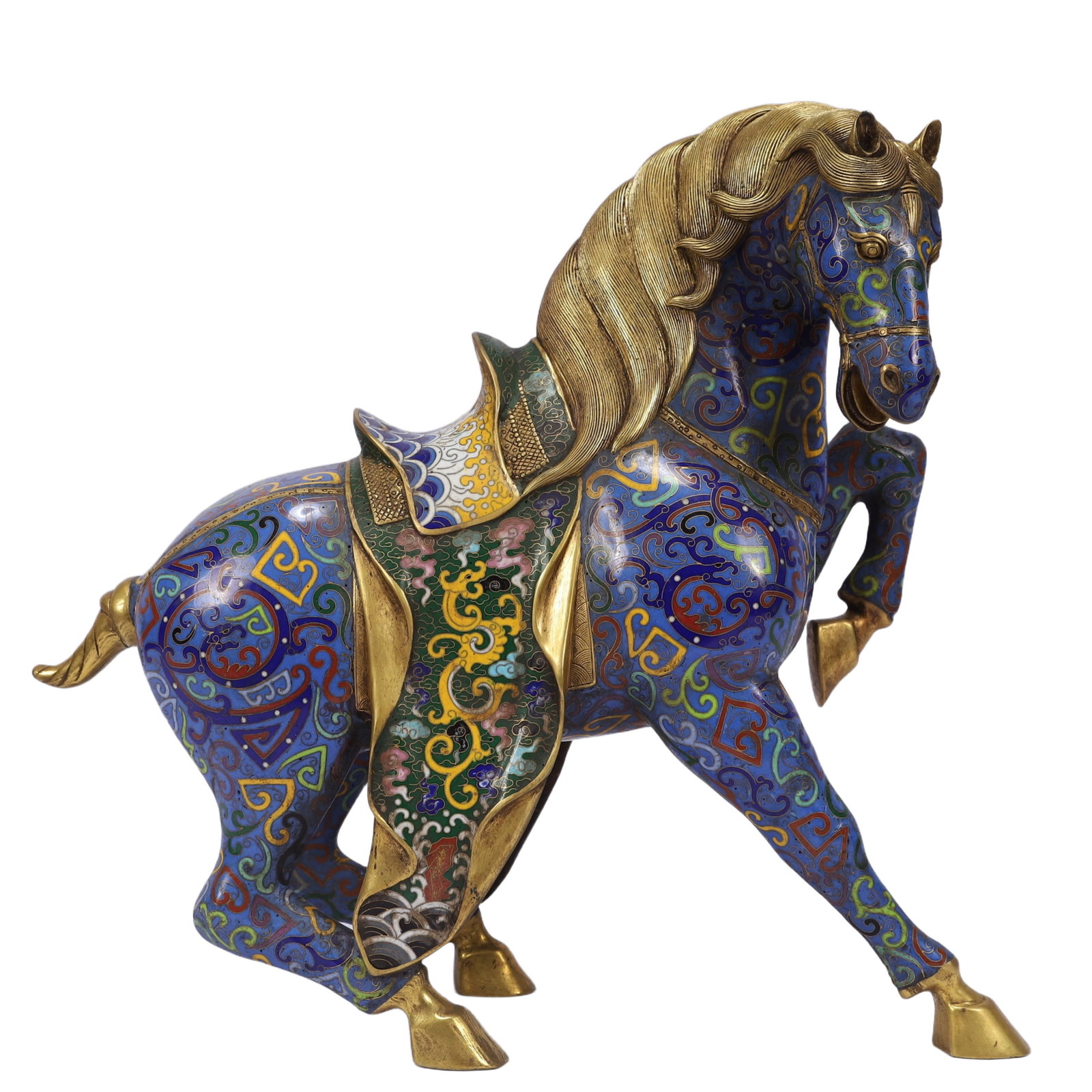 A Rare Cloisonne Seawater,Auspicious Cloud and Dragon Pattern Horse Ornament: A Rare Cloisonne Seawater,Auspicious Cloud and Dragon Pattern Horse Ornament,Qing Dynasty, China,Qianlong Four-character Mark,Size:13.4inx5.9inx13.8in,Weight:6700g