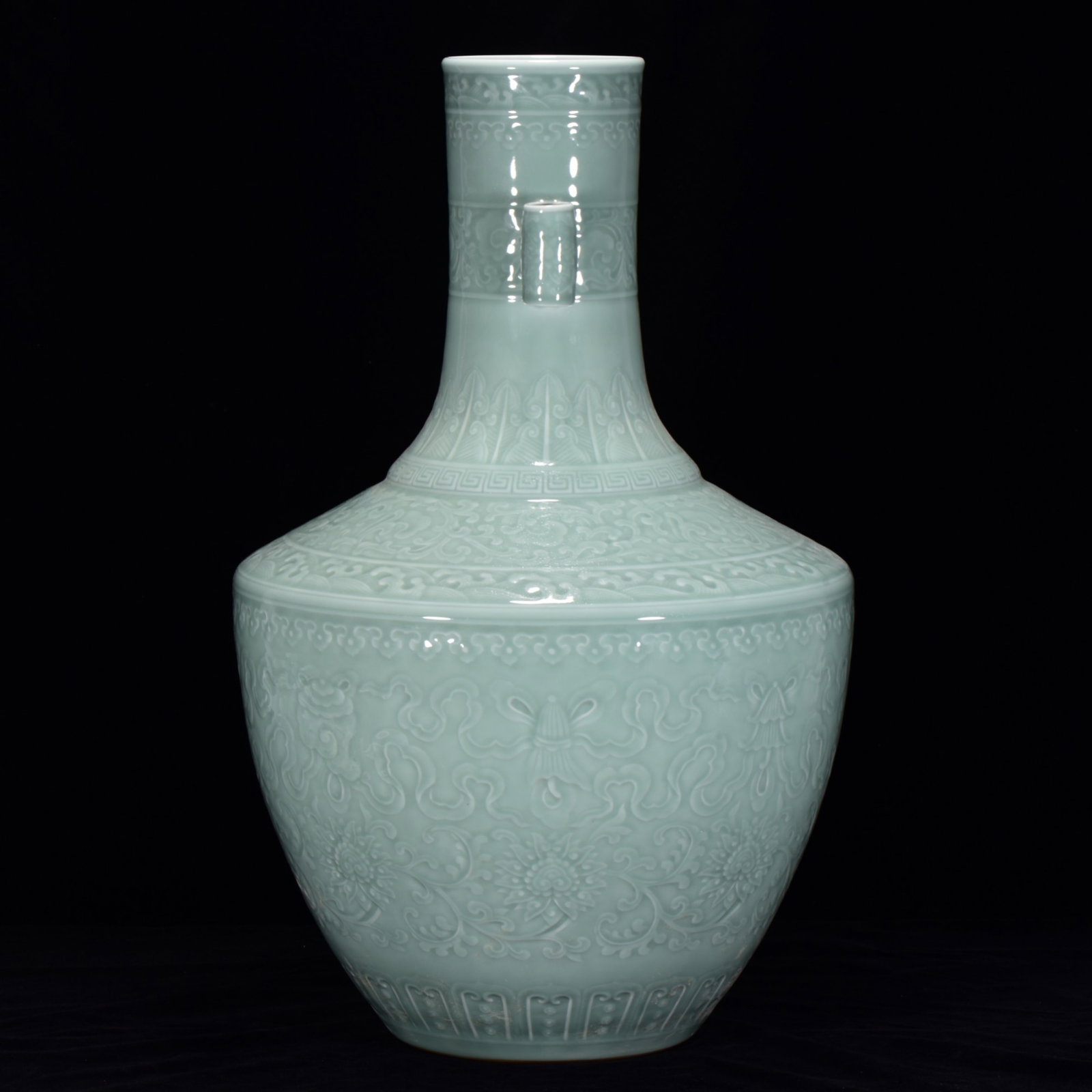 A Huge Celadon Glazed Lotus Pattern Double-Ears Vase - 2