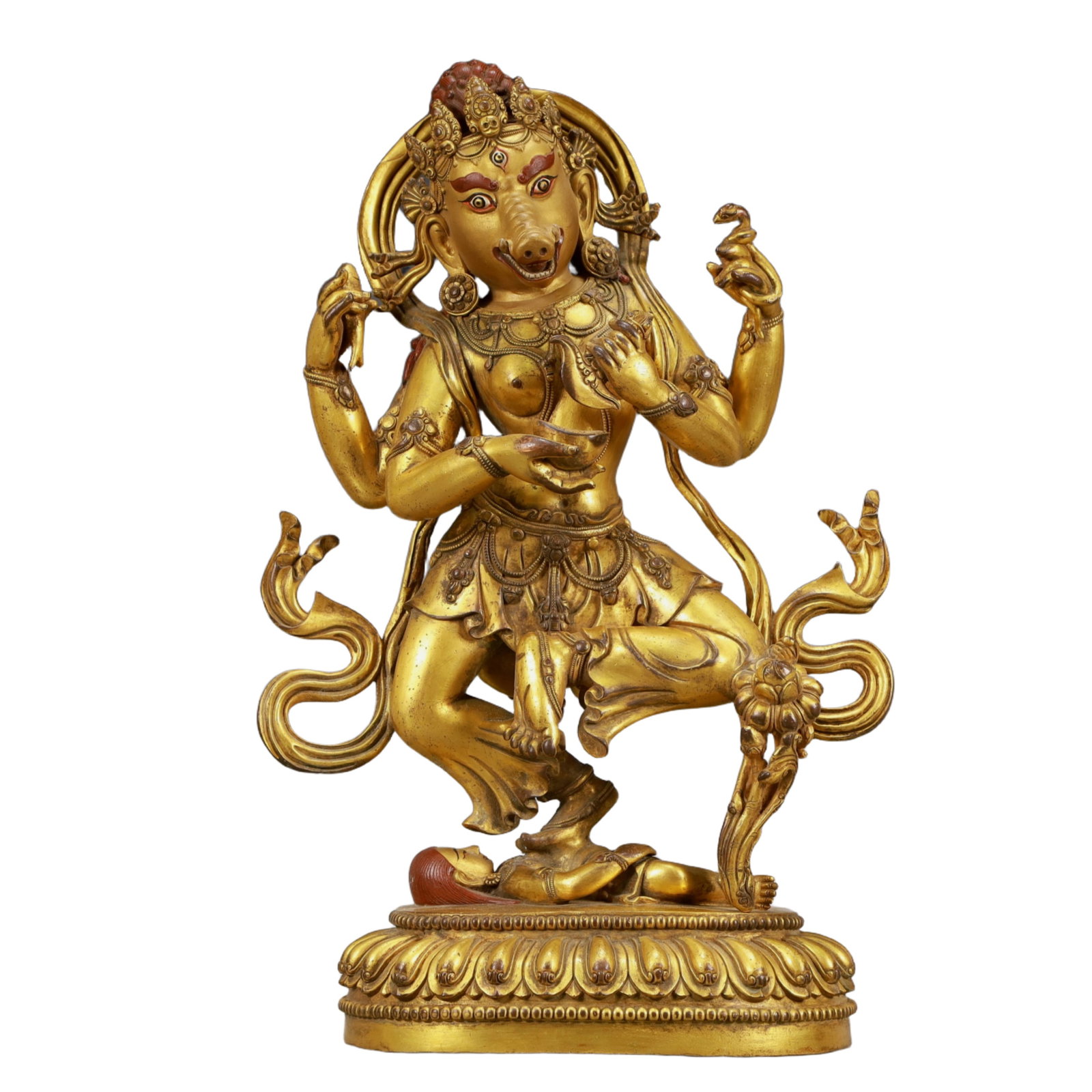 A Solemn Gilt Bronze Statue of Dakini: A Solemn Gilt Bronze Statue of Dakini,Ming Dynasty, China,Size:10.6inx5.9inx16.9in,Weight:8250g 铜鎏金空行母像,中国明代
