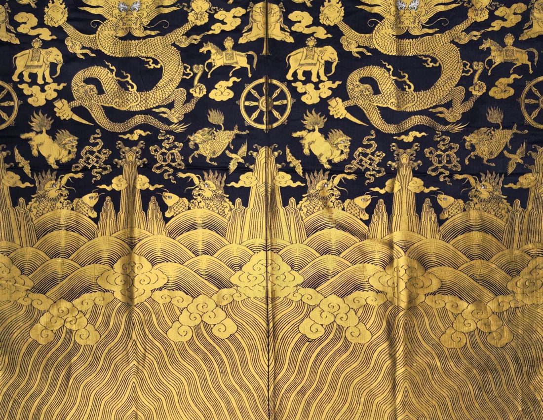 A Rare Dragon and Eight Treasures Pattern Brocade - 6
