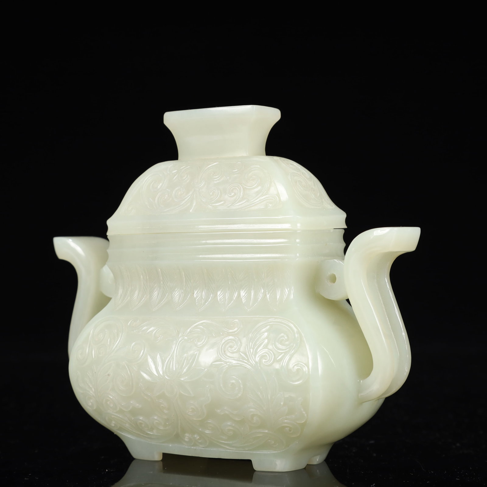An Exquisite White Jade Flower Pattern Double-Ears Bottle - 3