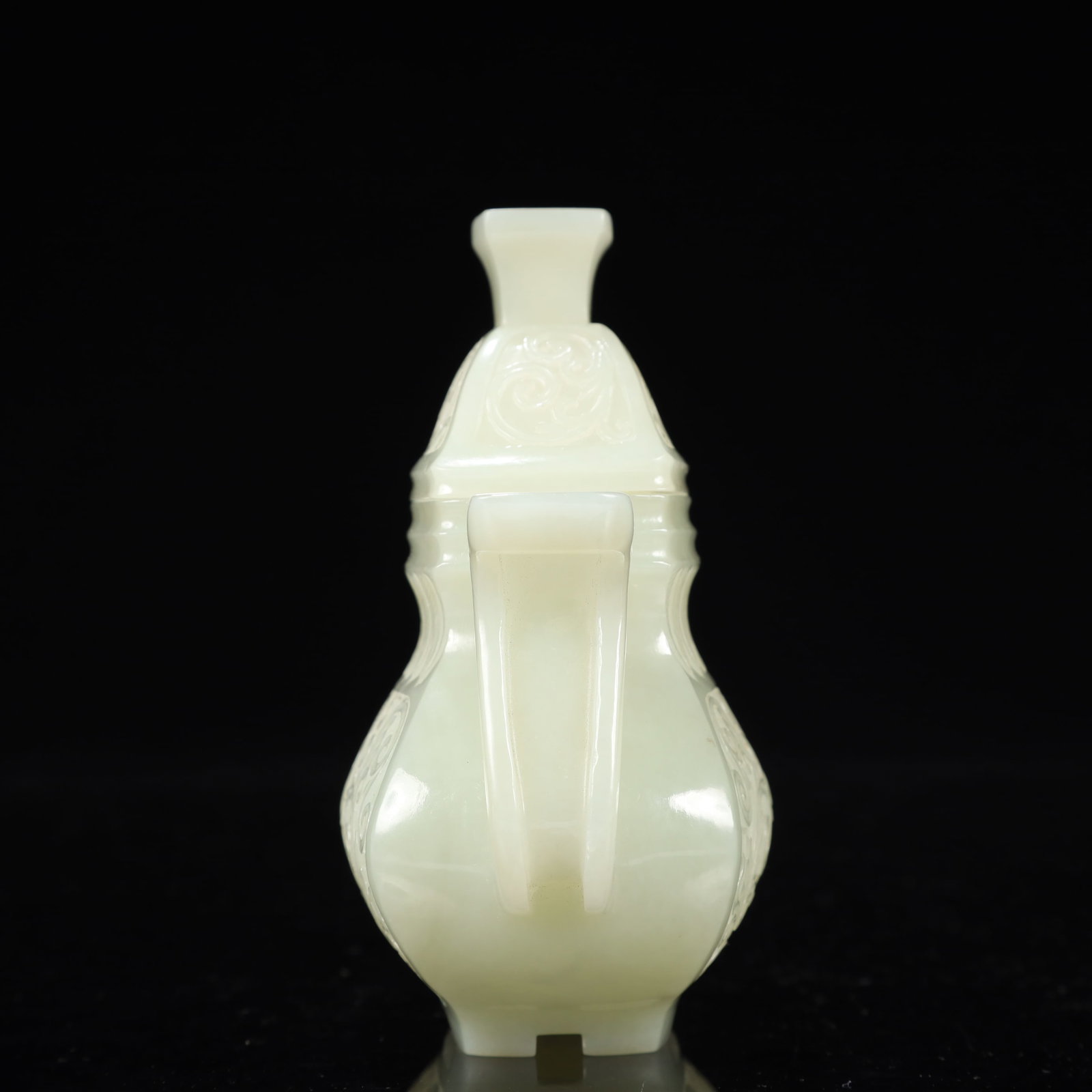 An Exquisite White Jade Flower Pattern Double-Ears Bottle - 4