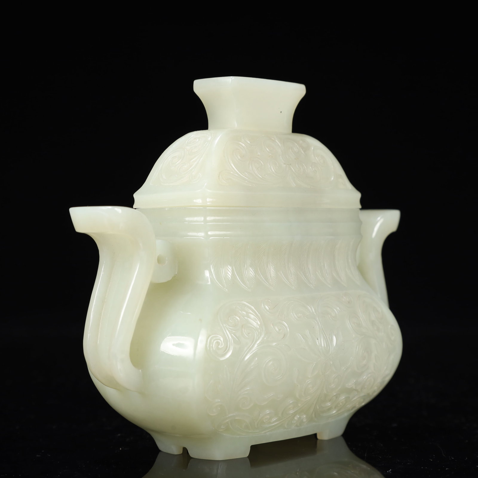 An Exquisite White Jade Flower Pattern Double-Ears Bottle - 5