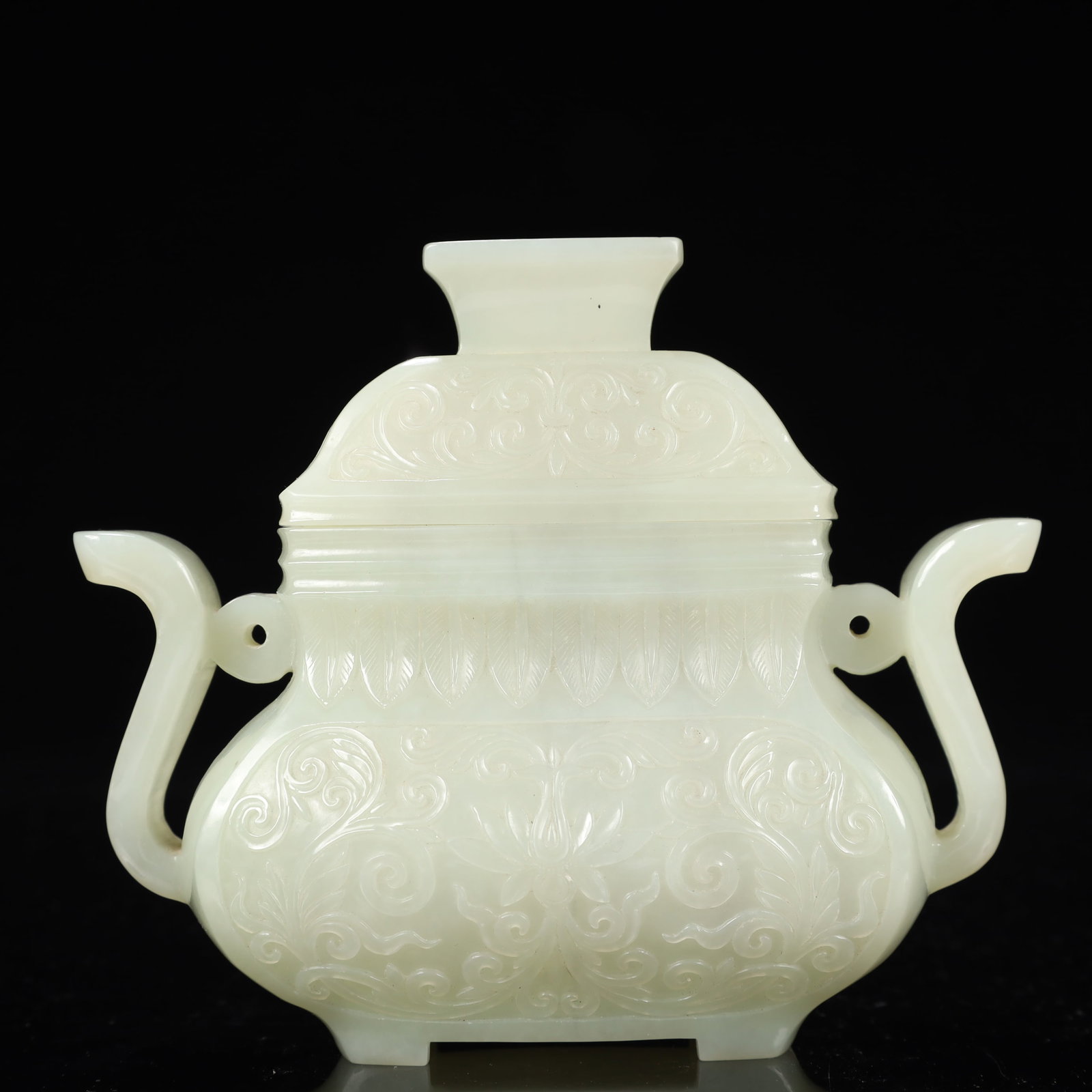 An Exquisite White Jade Flower Pattern Double-Ears Bottle - 6