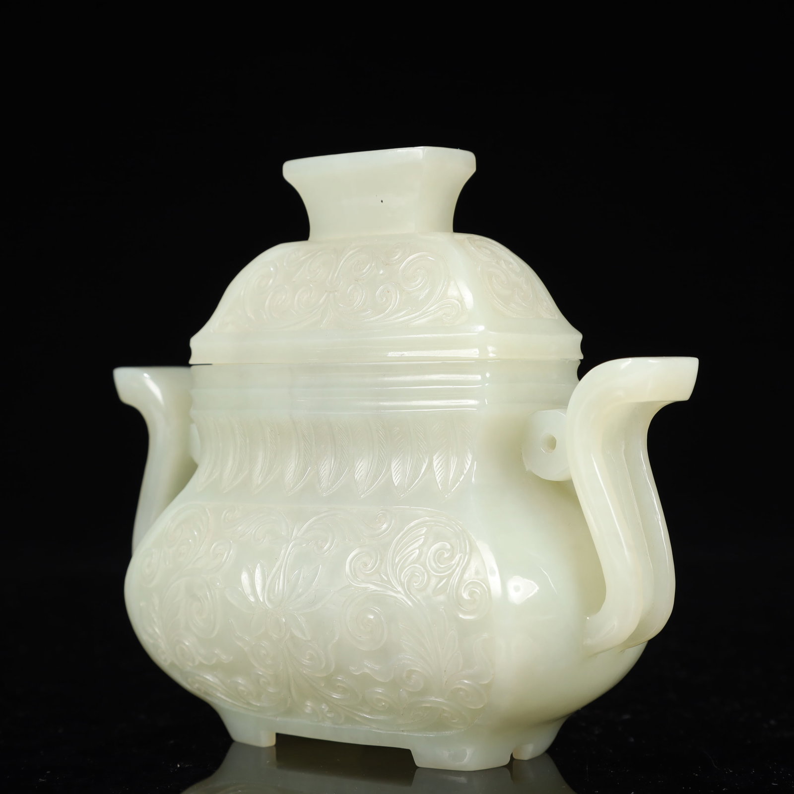 An Exquisite White Jade Flower Pattern Double-Ears Bottle - 8