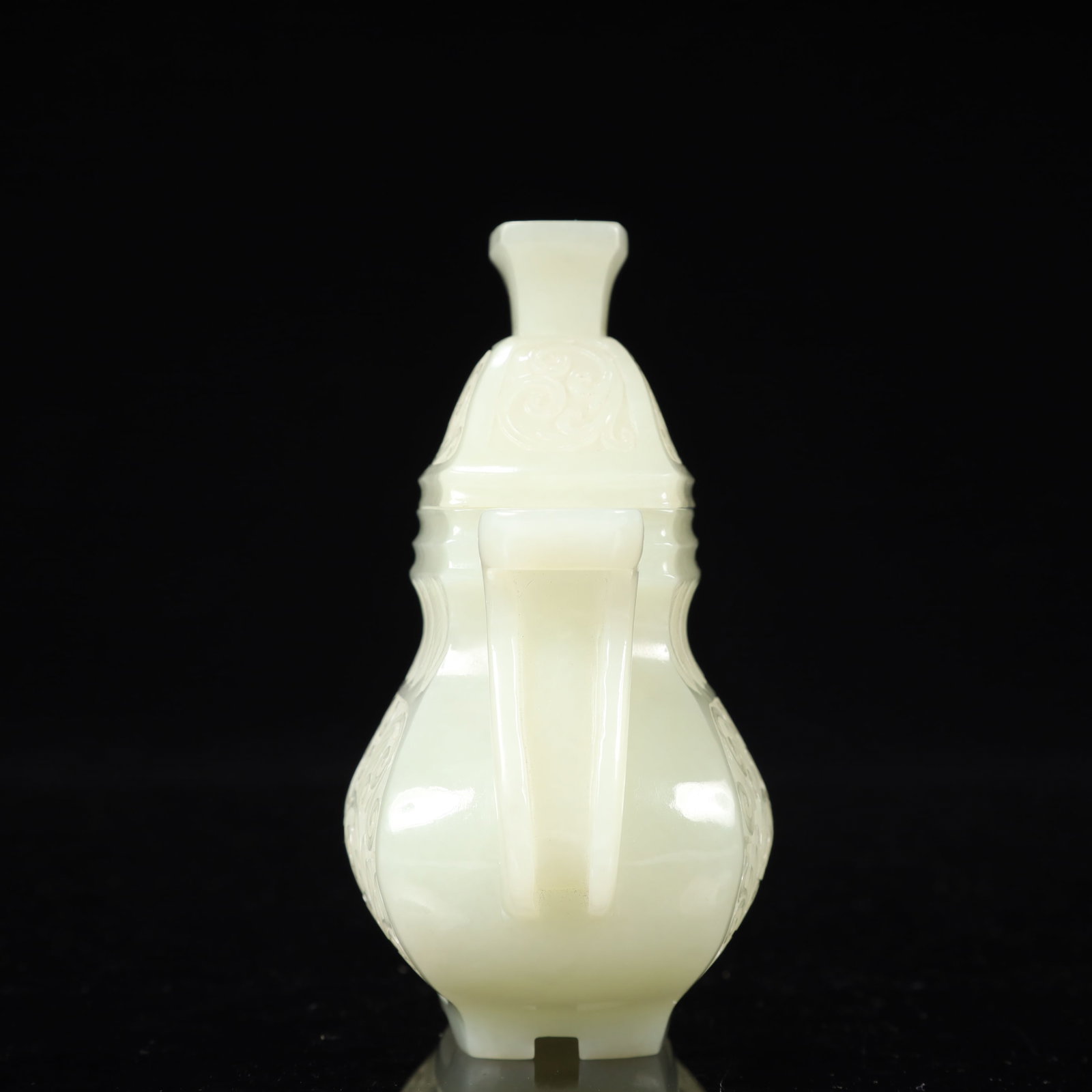 An Exquisite White Jade Flower Pattern Double-Ears Bottle - 9