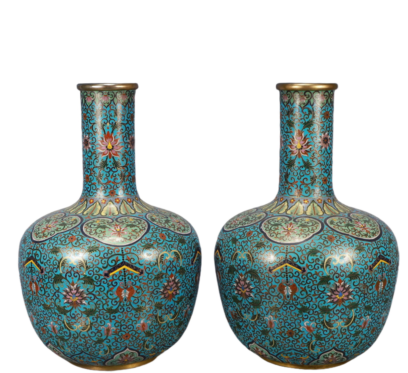 A Pair of Huge Cloisonne Lotus Pattern Vases (1 of 15)