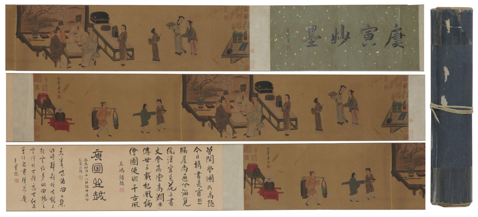A Chinese Hand Scroll Ink Painting of Character and Story on Silk: A Chinese Hand Scroll Ink Painting of Character and Story on Silk,Tang Yin,Size:11inx132.7in 一幅中国水墨绢本人物故事画
