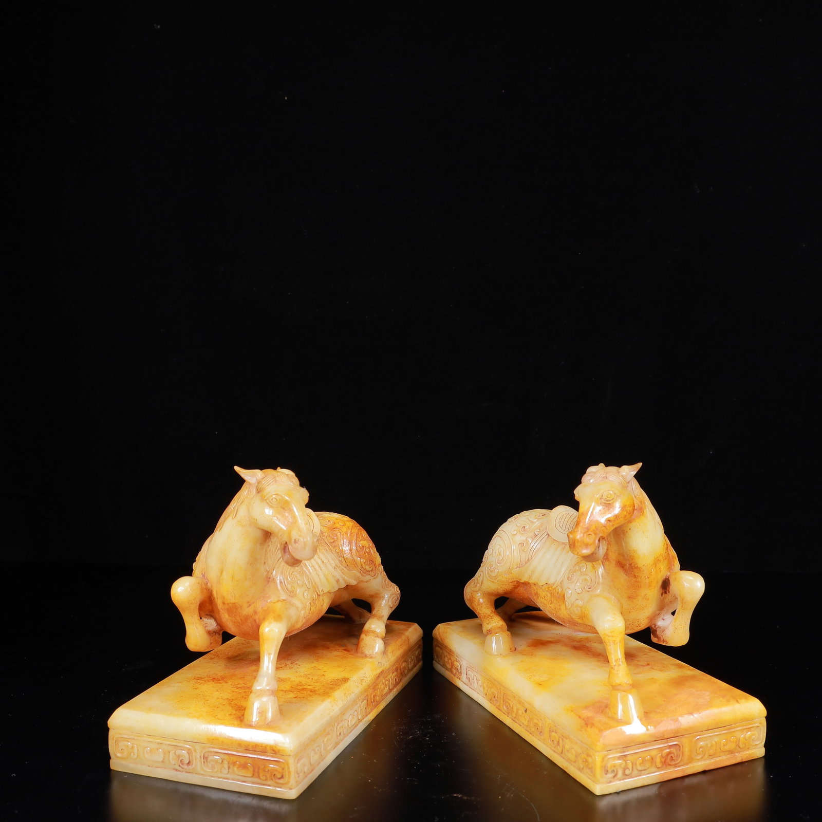 A Pair of Exquisite White Jade Horse Ornaments