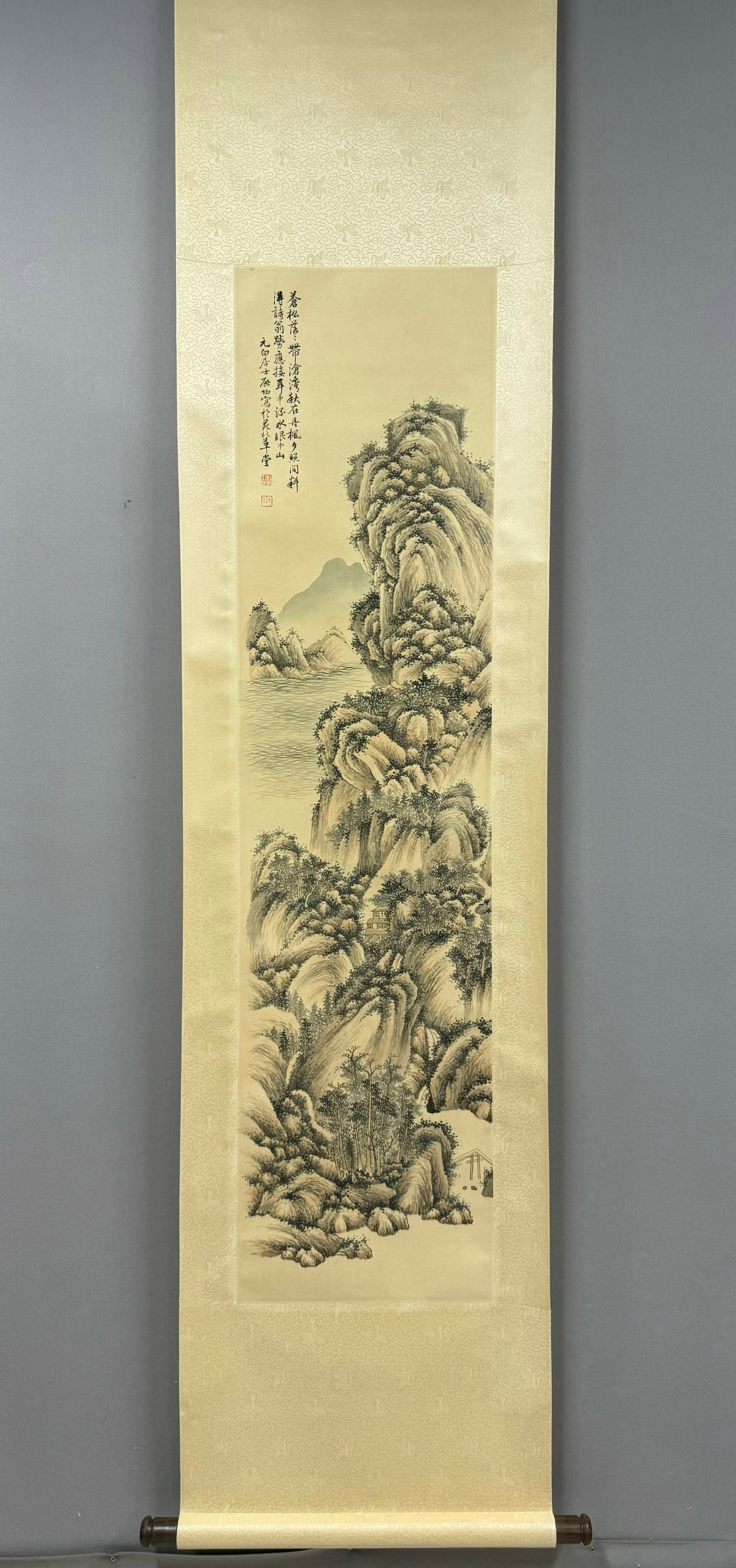 A Chinese Vertical Scroll Ink Painting of Landscape on Paper,Qi Gong