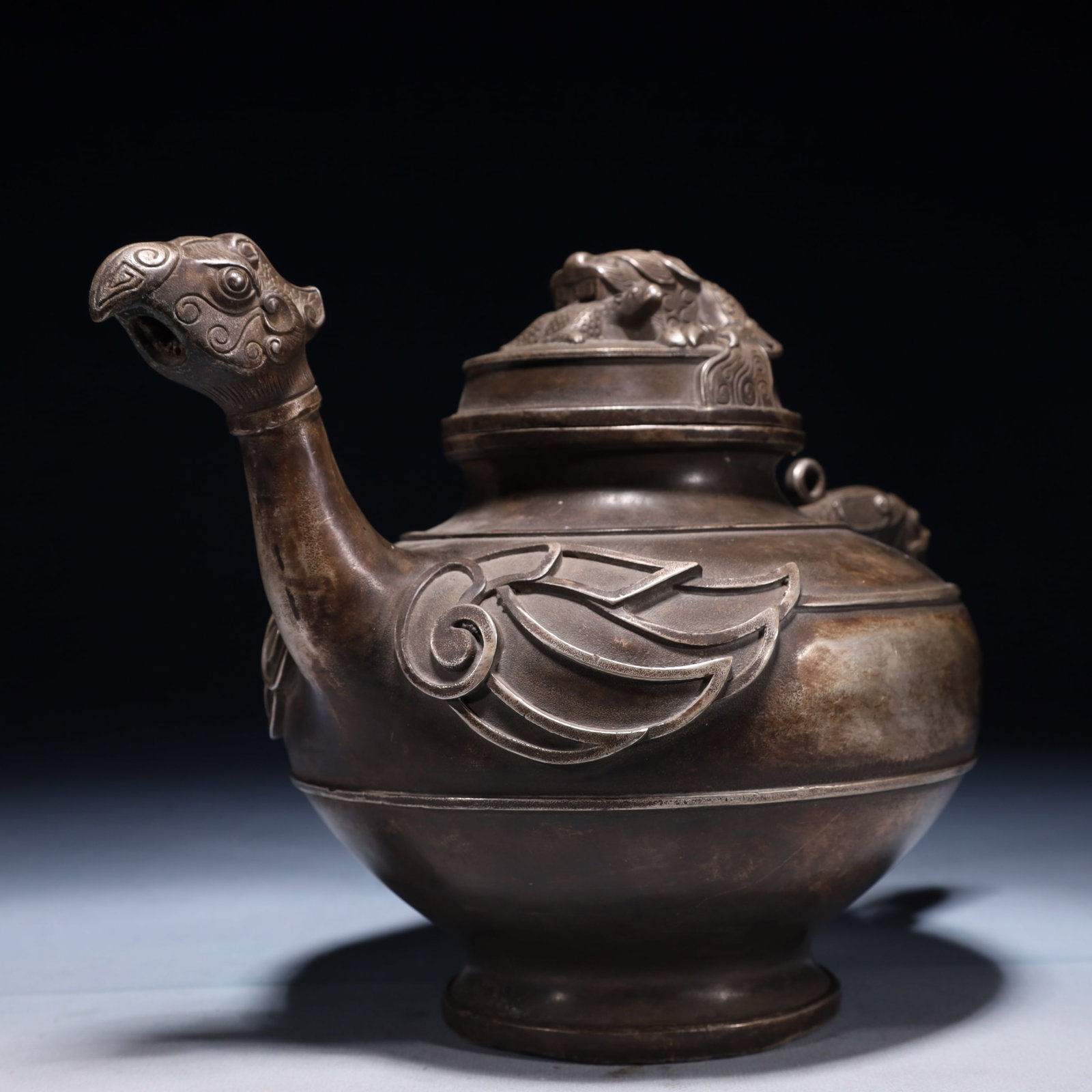 An Exquisite Silver-plated Bronze Phoenix Teapot - 6