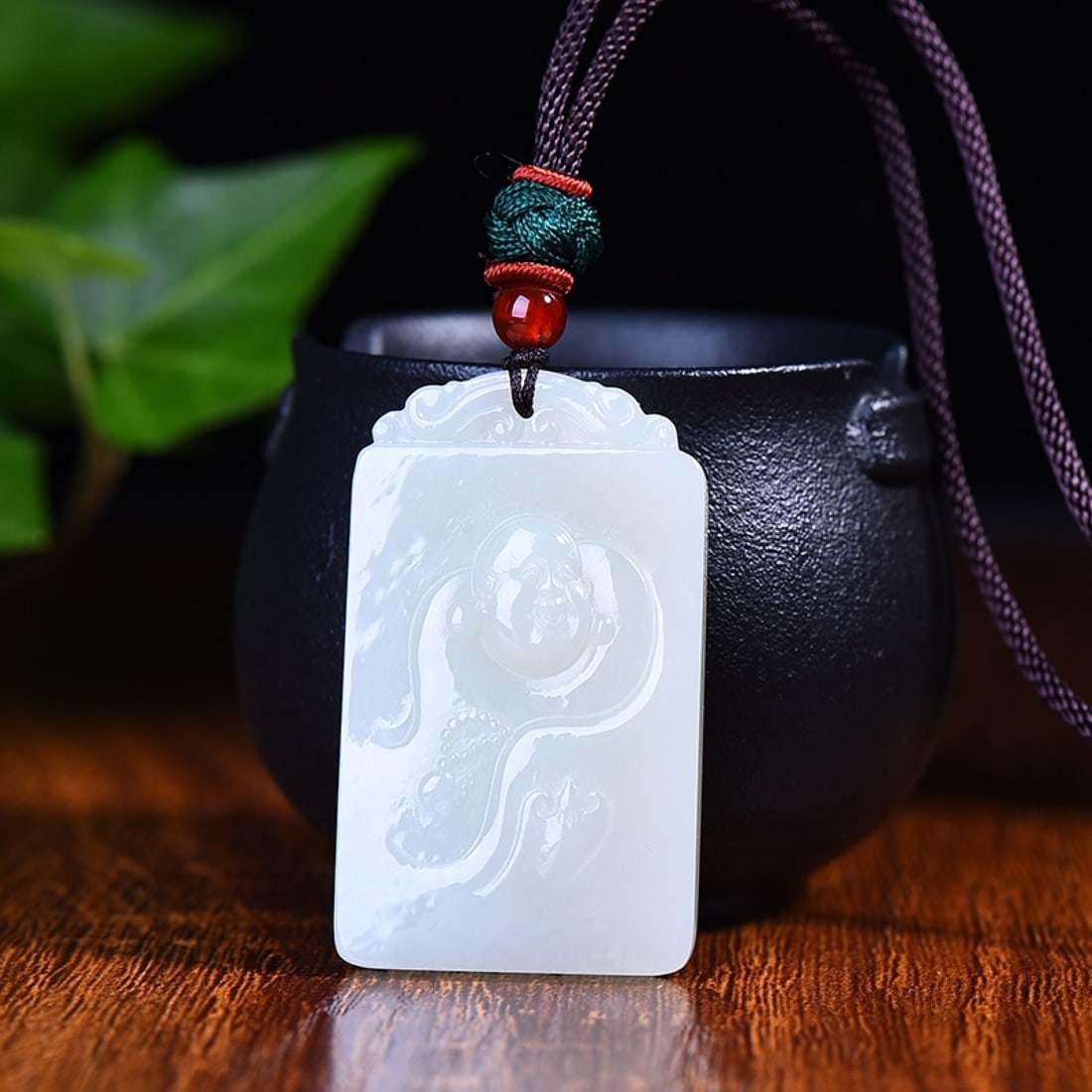 An Exquisite White Jade Maitreya Buddha Pattern Pendant (1 of 5)