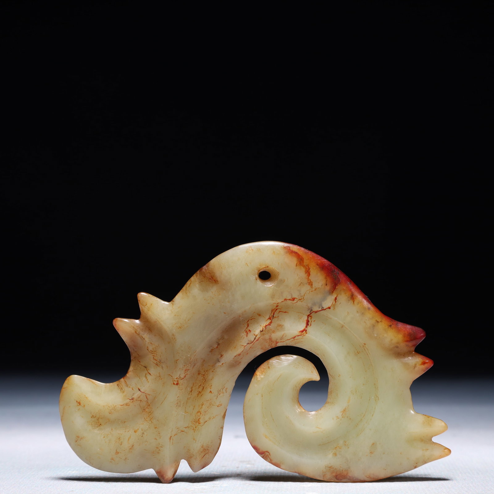An Archaic Hongshan Culture White Jade Pendant: An Archaic Hongshan Culture White Jade Pendant,Ancient Time,China,Size:3.9inx2.4in,Weight:49.1g 红山文化白玉挂件,中国新石器