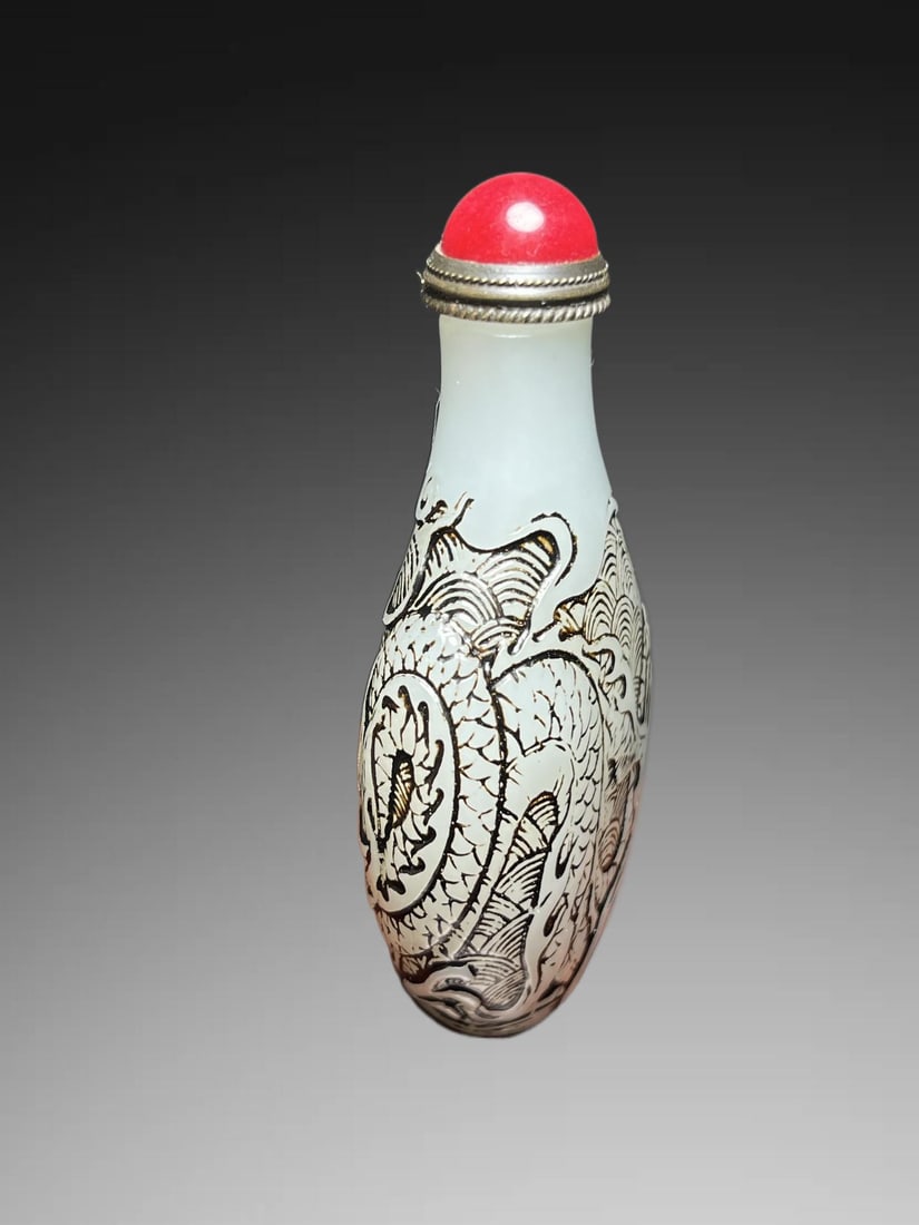A Exquisite Hotan Jade Dragon Pattern Snuff Bottle - 6