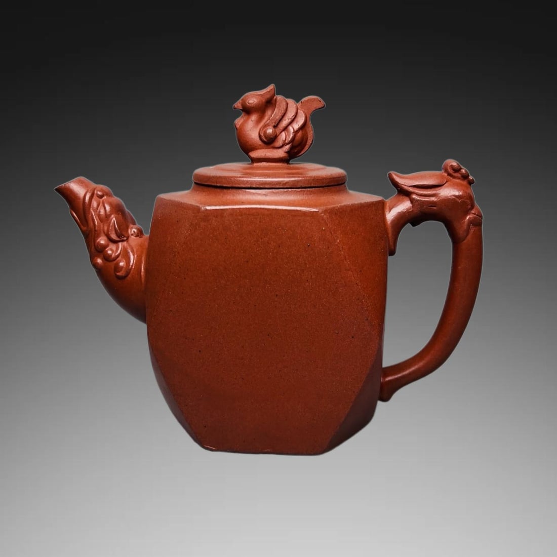 A Exquisite Purple Sands Phoenix Knob Teapot: A Exquisite Purple Sands Phoenix Knob Teapot,Republic of China,With Mark,Size:5.1inx5.5in 紫砂凤钮壶,民国,带款