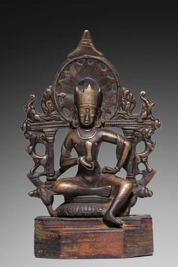 A Exquisite Bronze Inlaid Gems Avalokitesvara Ornament