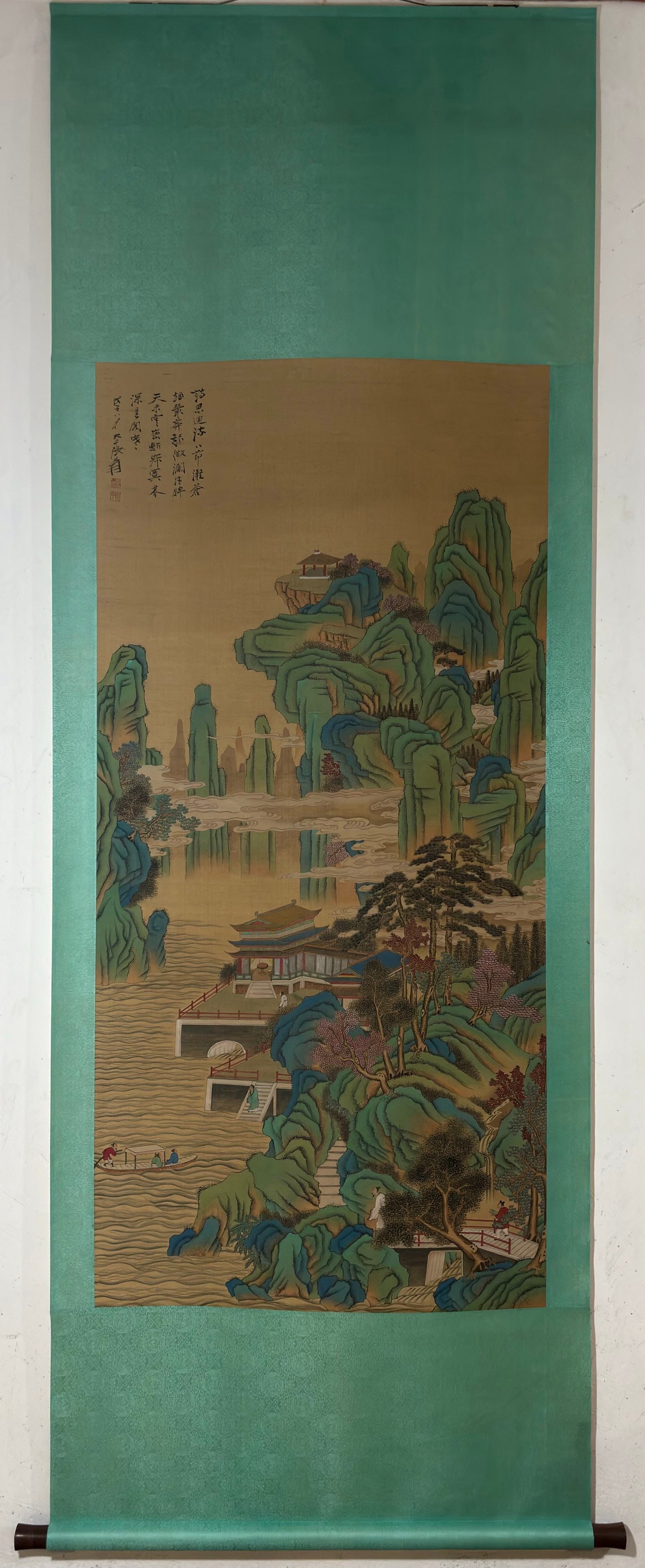 A Chinese Vertical Scroll Ink Painting of Landscape on Silk: A Chinese Vertical Scroll Ink Painting of Landscape on Silk,Modern Time,Zhang Daqian,without frame size:55.1inx26.4in 一幅中国水墨绢本山水&#