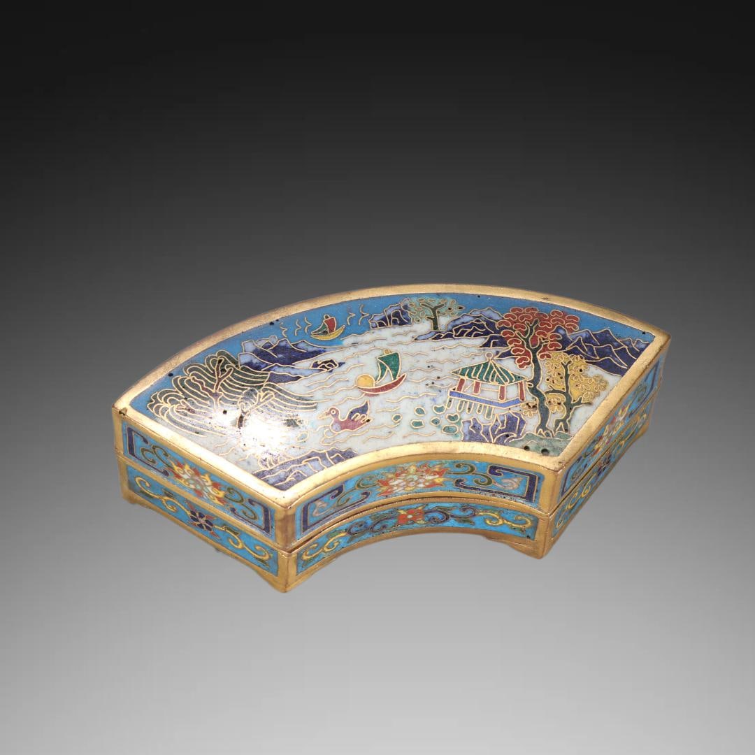 A Exquisite Gilt Bronze Cloisonne Landscape Pattern Box (1 of 9)