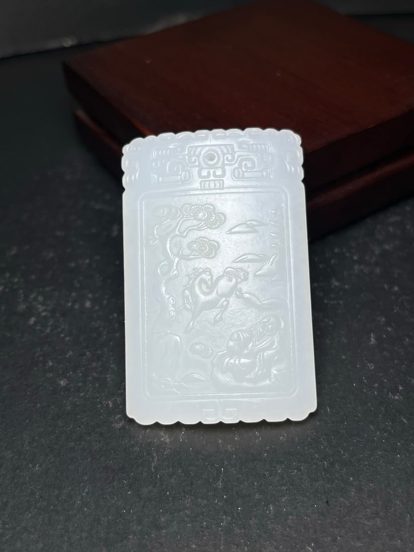 A Exquisite Hotan Jade Horse Pattern pendant: A Exquisite Hotan Jade Horse Pattern pendant,Qing Dynasty, China,Size:1.4inx0.2inx2.2in,Weight:31g 和田玉马纹玉佩,中国清代