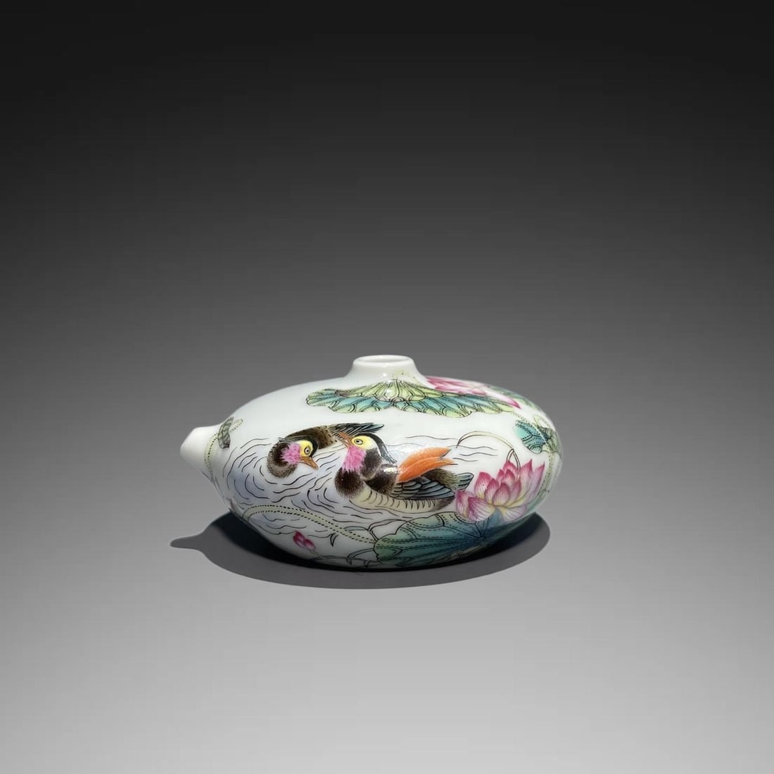 A Exquisite Famille-Rose Flower and Bird Pattern Water Pot: A Exquisite Famille-Rose Flower and Bird Pattern Water Pot,Qing Dynasty, China,Yongzheng Six-character Mark,Size:1.5inx2.8in 粉彩花鸟纹水滴,中国&#