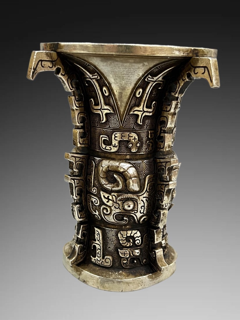 A Exquisite Silver Gilded Copper Beast-Face Pattern Cup - 2