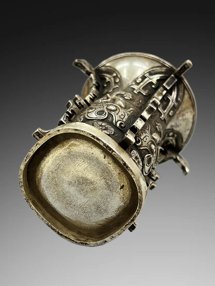 A Exquisite Silver Gilded Copper Beast-Face Pattern Cup - 3