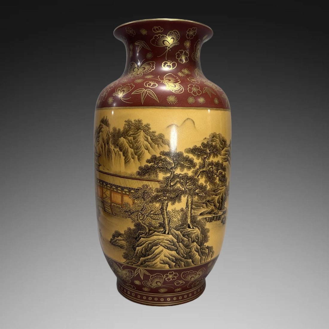 A Exquisite Imitation Wood Grain Glaze Ink Color Landscape Pattern Vase: A Exquisite Imitation Wood Grain Glaze Ink Color Landscape Pattern Vase,Qing Dynasty, China,Qianlong Six-character Mark,Size:5.7inx12.8in