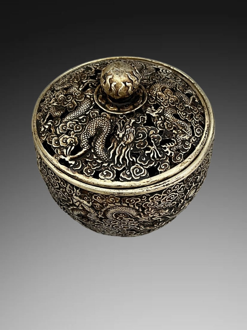 A Exquisite Silver Gilded Copper Dragon Pattern Box - 2