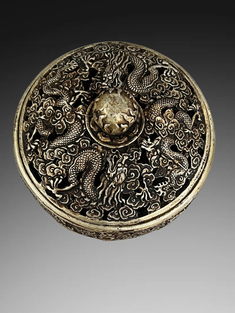 A Exquisite Silver Gilded Copper Dragon Pattern Box - 5