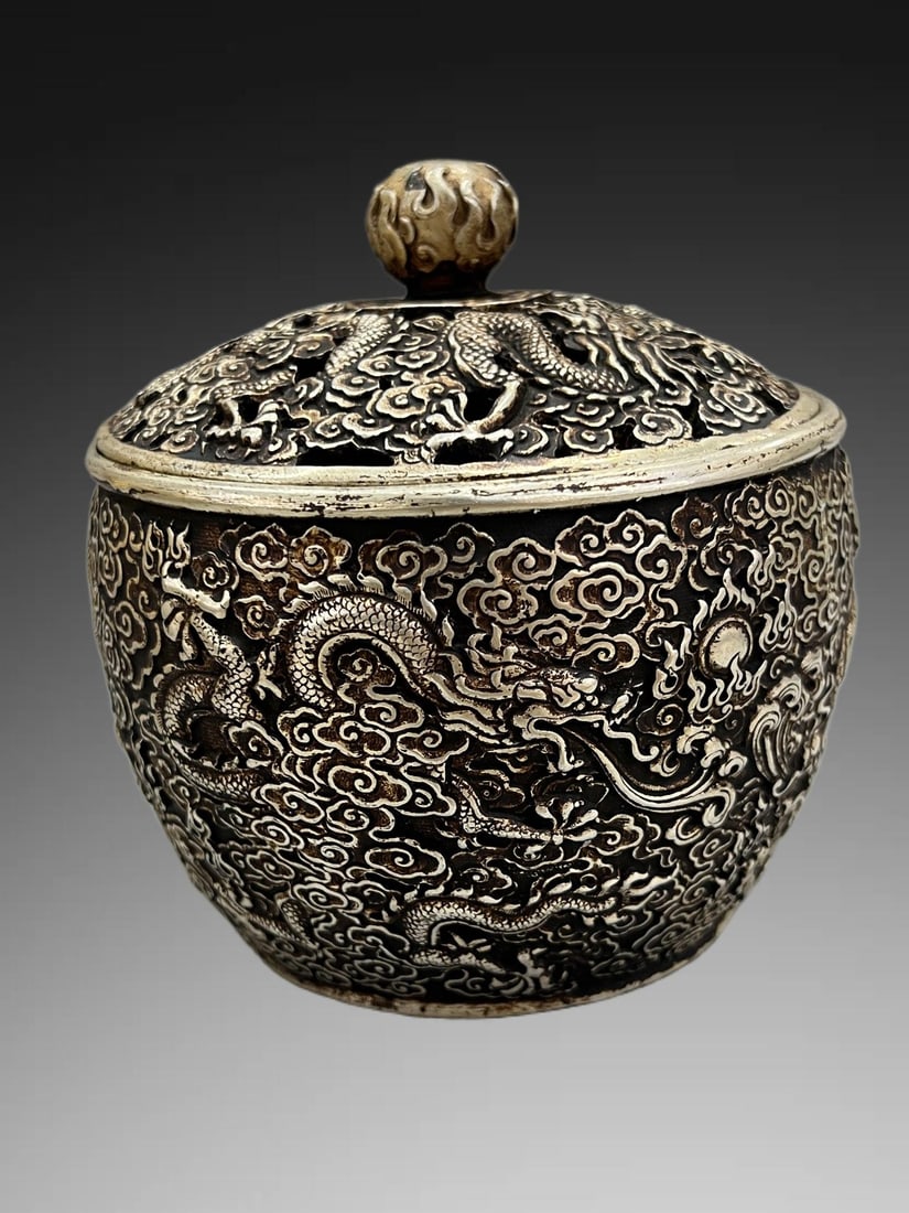 A Exquisite Silver Gilded Copper Dragon Pattern Box - 6