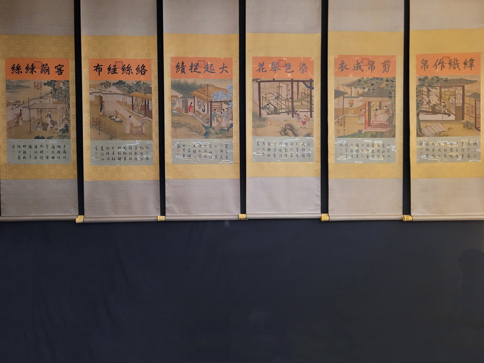 A Set of Six Chinese Vertical Scroll Ink Paintings of Figures on Paper: A Set of Six Chinese Vertical Scroll Ink Paintings of Figures on Paper,Ming Dynasty, China,Emperor Xuande,without frame size:18.5inx31.9in 一套中国水墨纸Ĉ
