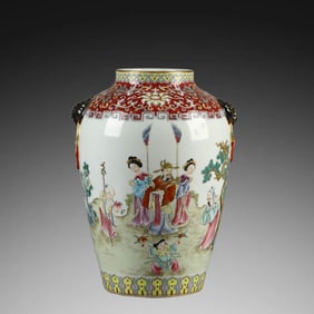 A Exquisite Famille-Rose Figures Pattern Bat-Ears Vase