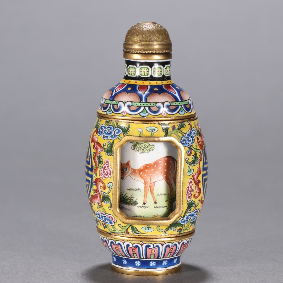 A Exquisite Bronze Enamel Deer Pattern Snuff Bottle - 5