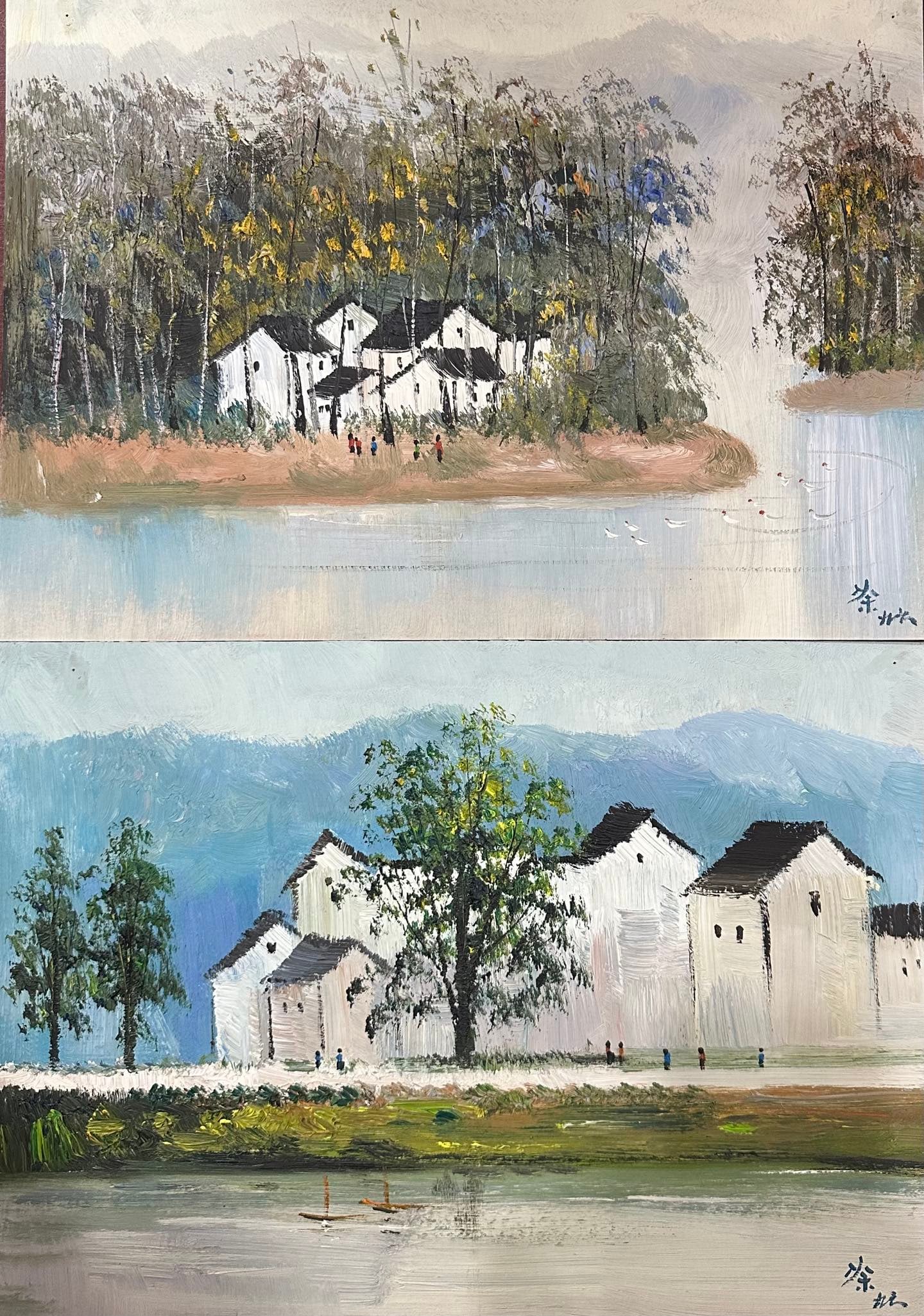 A Set of Twenty Chinese Oil Paintings of Landscape: A Set of Twenty Chinese Oil Paintings of Landscape,Modern Period of China,Wu Guanzhong,without frame size:11.8inx16.5in 一套中国山水油画(二十