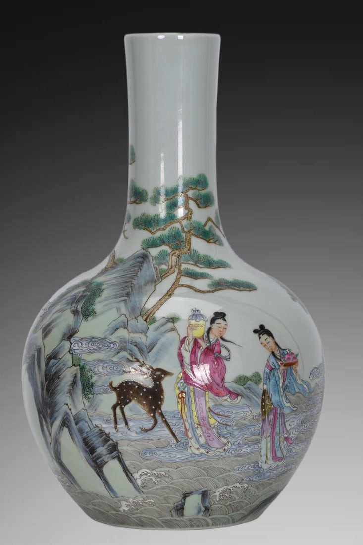 A Exquisite Famille-Rose Character and Story Pattern Vase: A Exquisite Famille-Rose Character and Story Pattern Vase,Qing Dynasty, China,Yongzheng Six-character Mark,Size:12.4inx2.4inx7.9inx4.4in