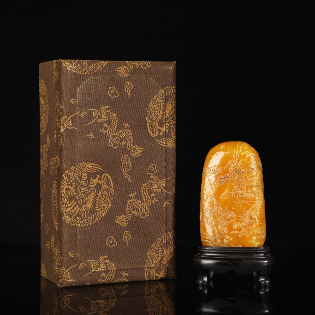 A Exquisite Shoushan Stone Landscape and Figures Pattern Seal: A Exquisite Shoushan Stone Landscape and Figures Pattern Seal,Qing Dynasty, China,Qianlong Four-character Mark,Size:5.1inx2.8in ,Weight:630g