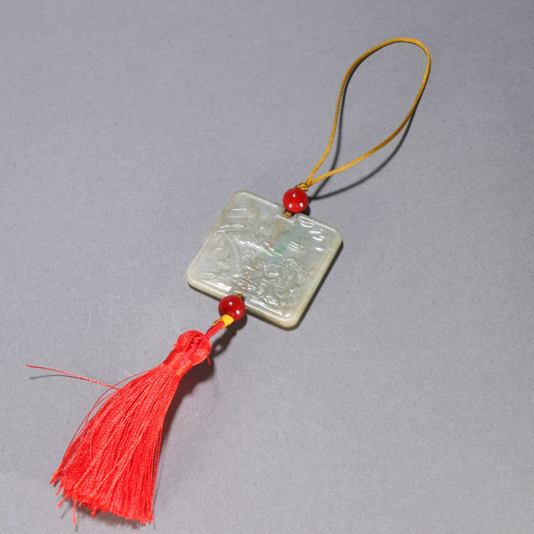 A Exquisite Jadeite Character and Story Pattern Pendant: A Exquisite Jadeite Character and Story Pattern Pendant,Qing Dynasty, China,Size:1.8inx1.9in,Weight:36.7g
