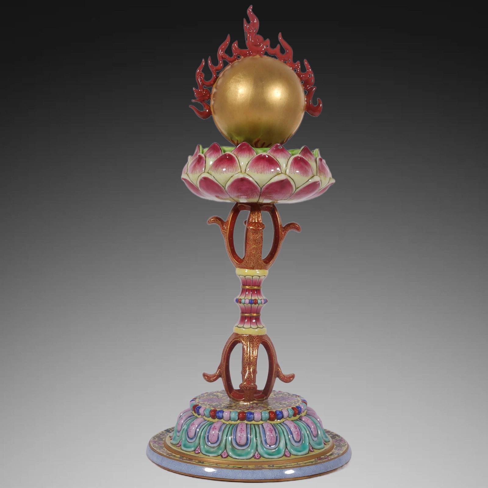 A Exquisite Enamel Painted Gold Lotus Pattern Hatstand: A Exquisite Enamel Painted Gold Lotus Pattern Hatstand,Qing Dynasty, China,Qianlong Four-character Mark,Size:13.8inx6.3in