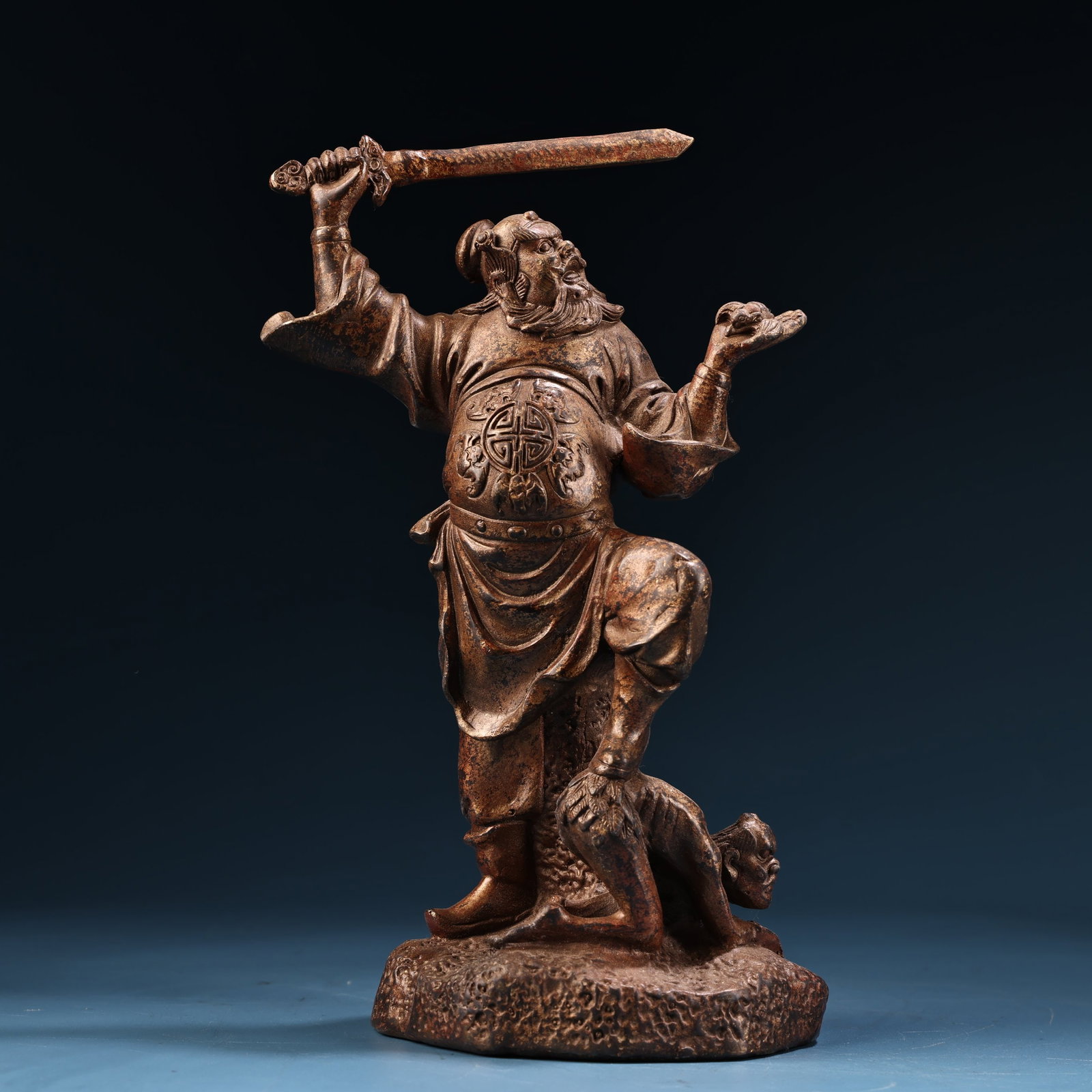 A Exquisite Bronze Mud Gold Figures-Shaped Ornament: A Exquisite Bronze Mud Gold Figures-Shaped Ornament,Ming Dynasty, China,Size:8.3inx4.7in,Weigh:1100g 铜泥金人形摆件,中国明代