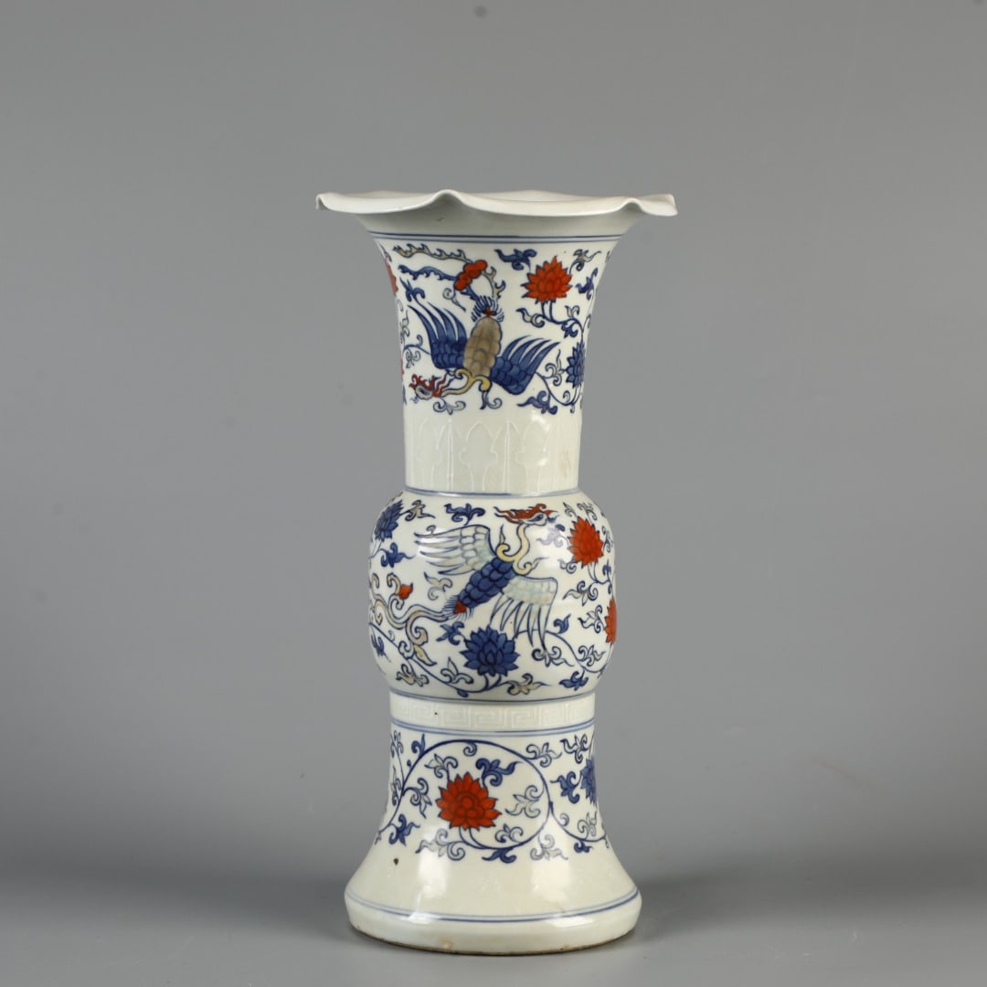 A Exquisite Blue and White Phoenix Pattern Flower Holder: A Exquisite Blue and White Phoenix Pattern Flower Holder,Ming Dynasty, China,Wanli Six-character Mark,Size:14.2inx6.9in 青花凤纹花插,中国明代